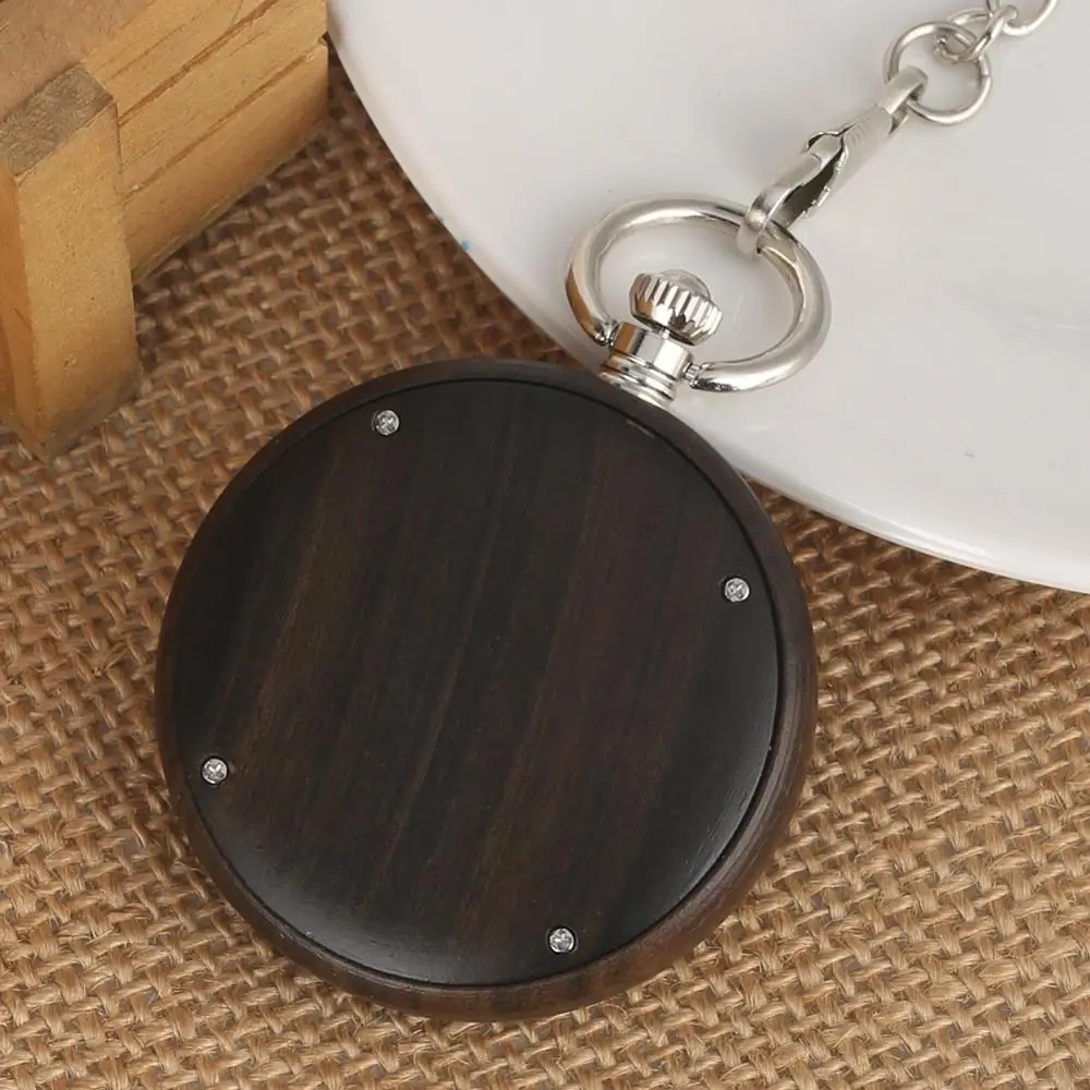 Wooden Pocket Watch Bronze Ebony Quartz fob Watches Open Face Rough Chain Pendant Clock Unique Mens Gifts orologio da tasca