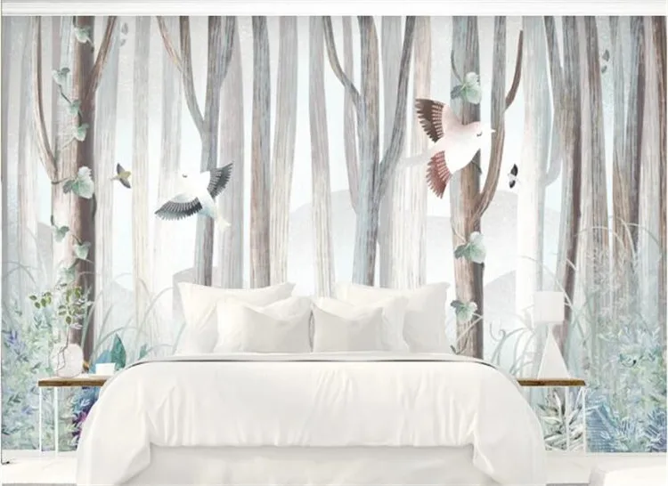 3D обои современный простой Лес Дерево Птицы Животные фрески гостиная мультфильм спальня фон настенная живопись Papel де Parede