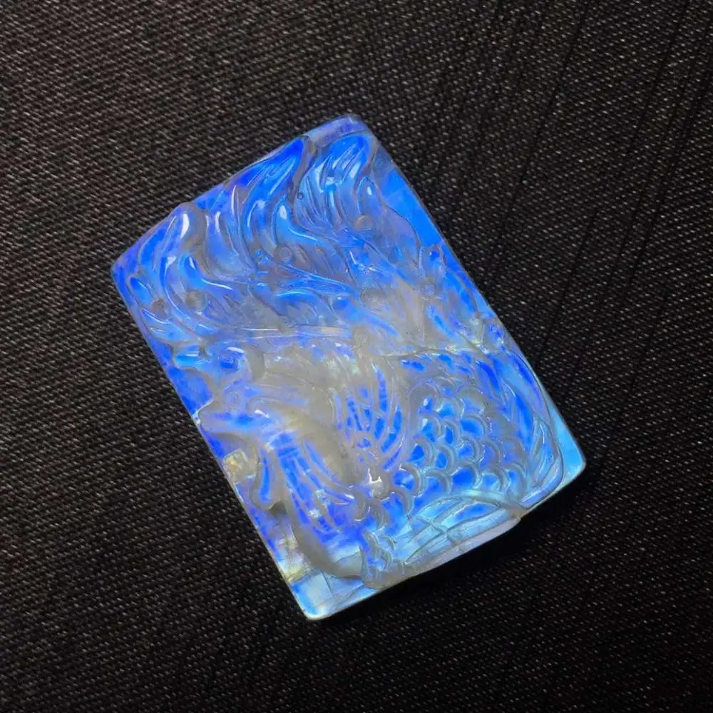 

Genuine Natural Moonstone Blue Light Pendant Phoenix Stone Women Men Rectangle Shape 31x23x8mm Crystal Pendant AAAAA