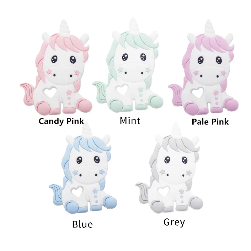 Chenka 5 개 실리콘 유니콘 Teether 귀여운 동물 Teether DIY 간호 씹는 Teether 체인 펜던트 목걸이 장난감