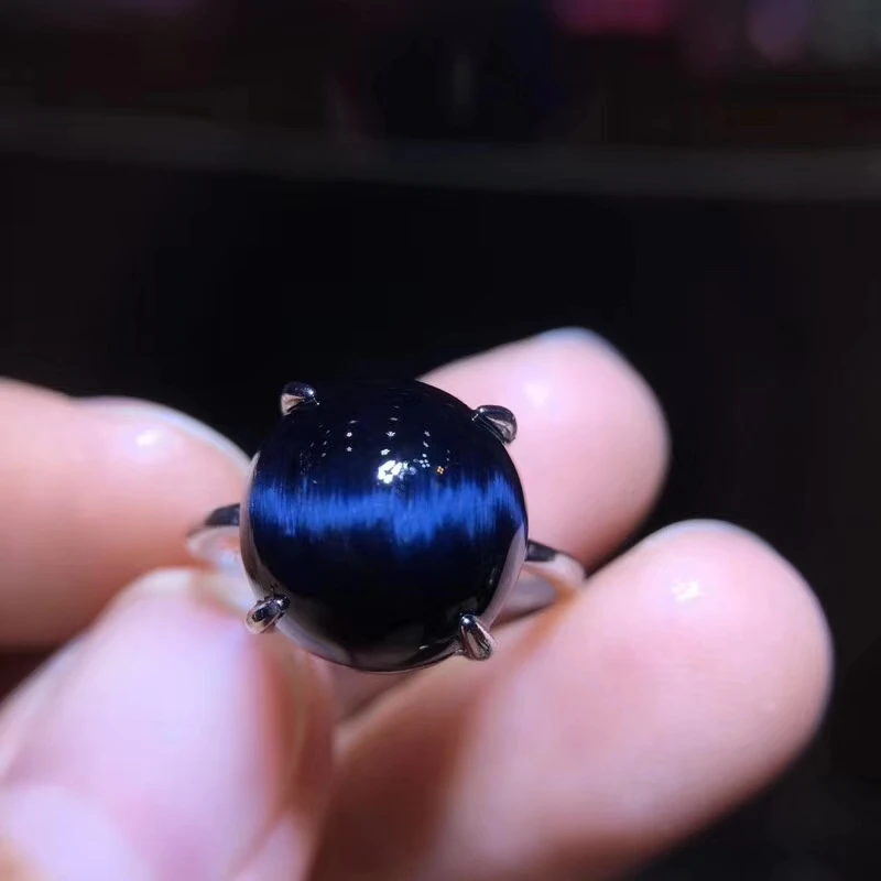 Женское кольцо с кристаллом AAAAA регулируемое круглое натуральным синим