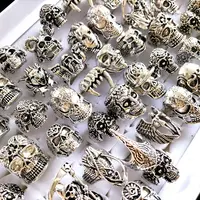 20pcs/lot Retro Big Head Exaggerated Gothic Skull Men Ring Punk Rocker Male Fashon Skeleton Rings Wholesale Lots 1