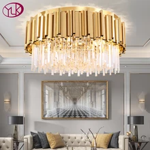 Youlaike круглая Золотая хрустальная люстра для потолка, роскошный современный светодиодный светильник для спальни