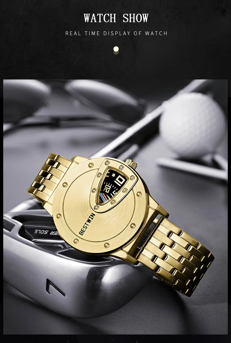 Luxury BESTWIN Brand Trend Cool Men's Wrist Watch Stainless Steel Technology Fashion Quartz Watch For Men 2021 Relogio Masculino