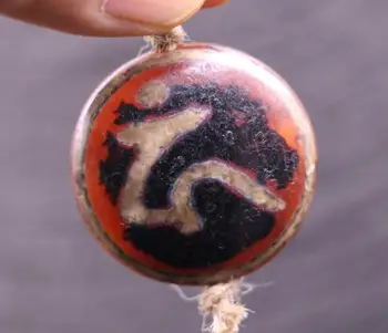 

Magic Tibetan Old Agate OM Totem COIN shape dZi Bead pendant