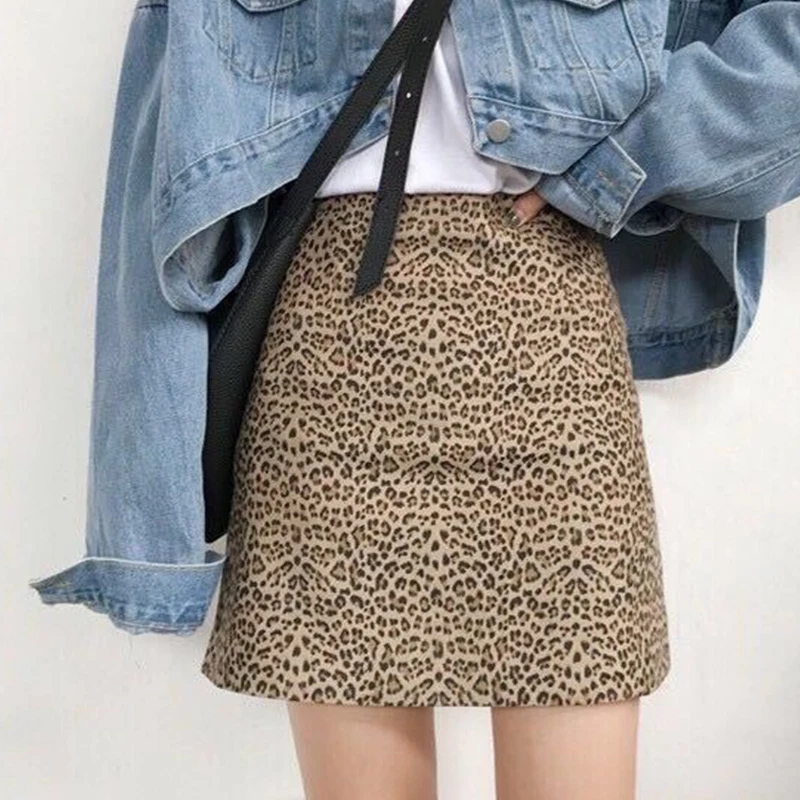 SLLSKY/Женская мини-юбка с леопардовым принтом, новинка, повседневная Весенняя Осенняя классная винтажная шикарная облегающая Мягкая юбка трапециевидной формы с высокой талией