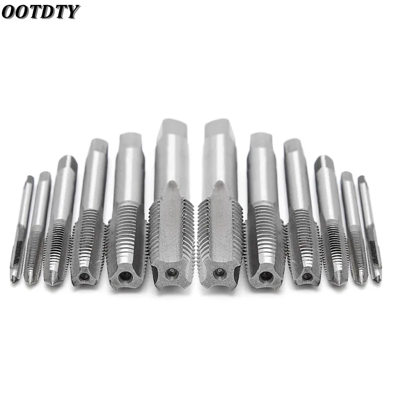 

OOTDTY 12 Pcs Hand Screw Thread Taps Wire Tapping Screwdriver Bit M3/M4/M6/M8/M10/M12 Tap Set fit Handle DIY Tool Accessories