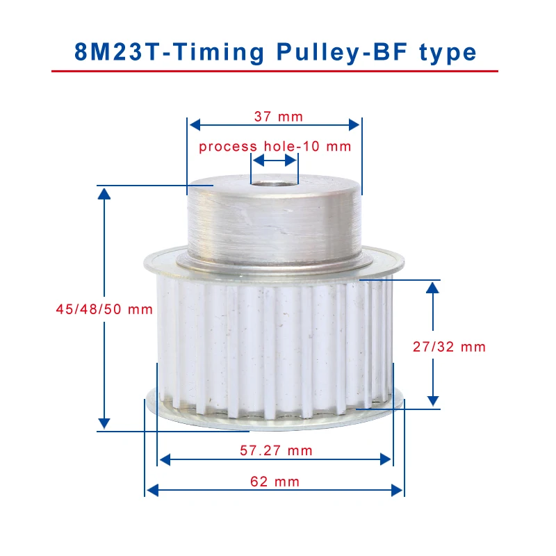 

8M 23T Timing Pulley Process Hole 10 mm Teeth Pitch 8 mm Aluminum Pulley Wheel Slot Width 27/32 mm For 25/30 mm 8M Timing Belt