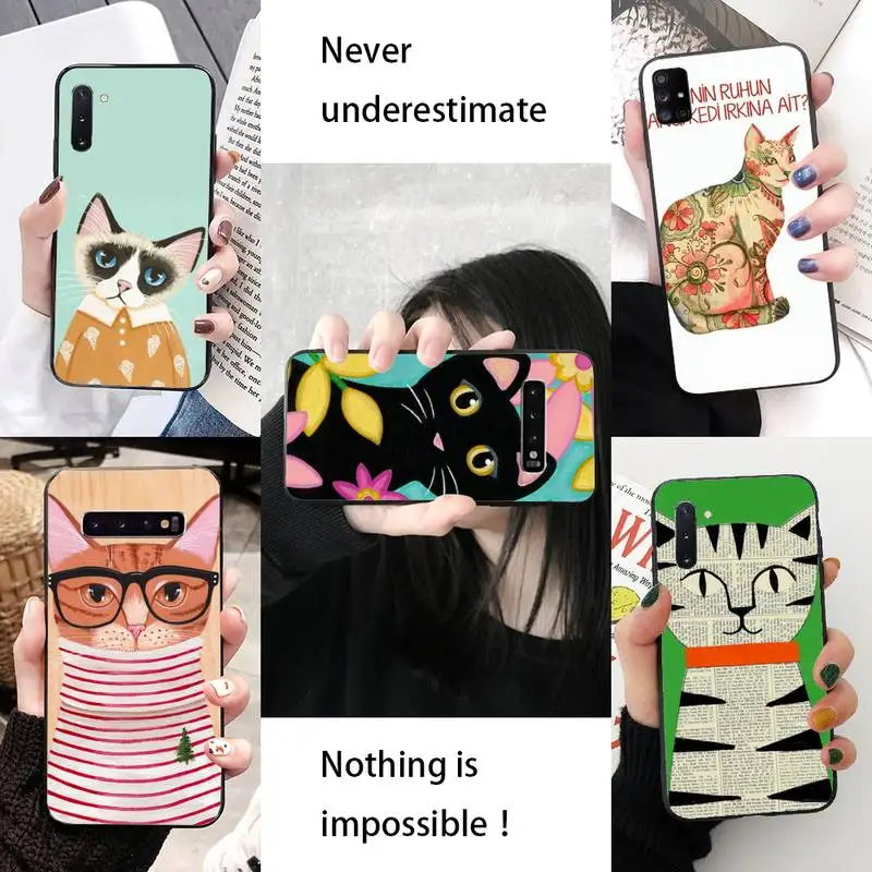 Чехол для телефона kitty черный корпус Samsung S10 S10lite S9 plus A10 A20 A30 A40 A50 A50s чехол|Бамперы| |