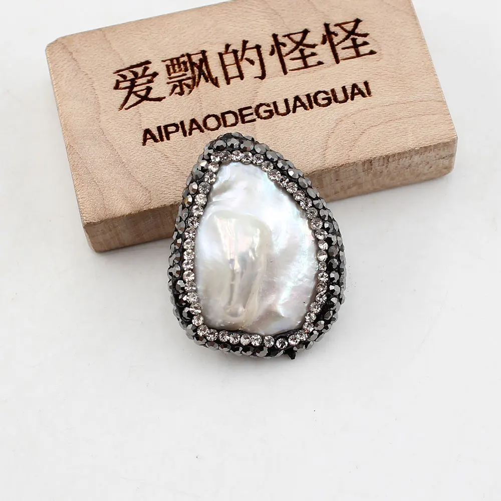 APDGG Wholesale 5PCS Freshwater Cultured White Coin Keshi Pearl CZ Paved Beads Findings Loose Beads For Women Necklace DIY