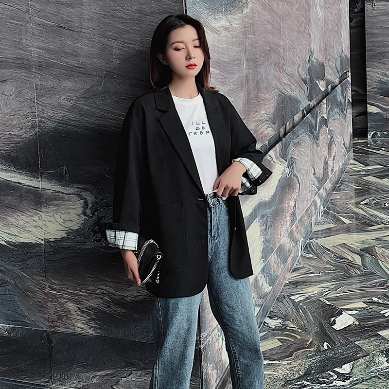 Loose Korean Ladies Blazer Solid Khaki Simple Casual Suit Jacket Veste Femme Longue Vintage Spring Autumn Women Blazer MM60NXZ