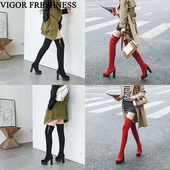 

VIGOR FRESHNESS Women Boots 11CM Heels Shoes Winter Over The Knee Boots Party Dress Shoes Autumn Woman Platform Shoes MY446