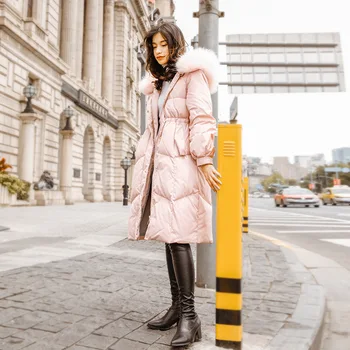 

2020 New Winter Down Jacket Women Racoon Fur Collar Korean Slim Long Down Coat Women's Jackets Chaqueta Mujer KJ786