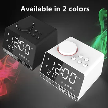 

LED Digital Dual Alarm Mirror Clock Wireless bluetooth Bass Speaker FM Radio+2 USB Charger Ports Music Player Snooze Temperature