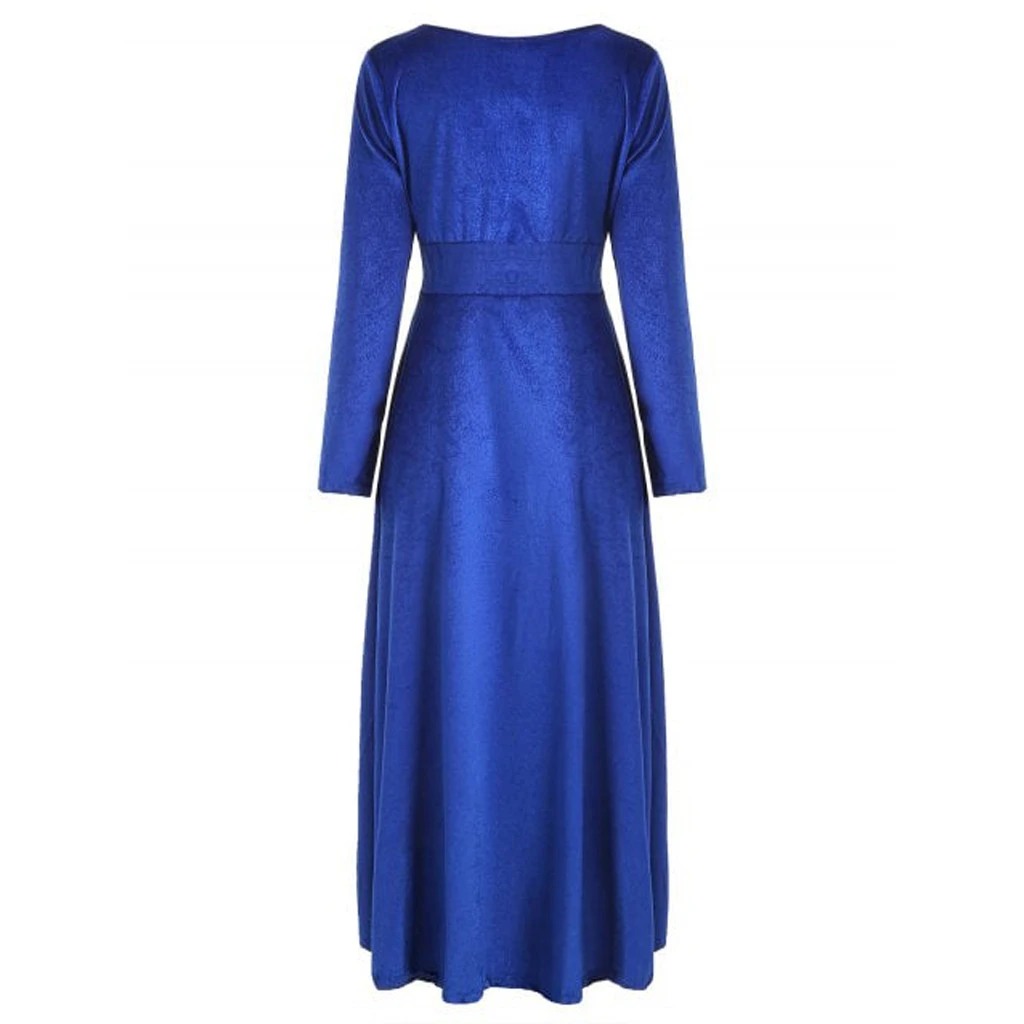 Autumn Women Dress Casual Full Sleeve V-Neck Ruched Dresses Thin Floral Solid Color Long Kaftan Dress Spring Ladies Girls 806