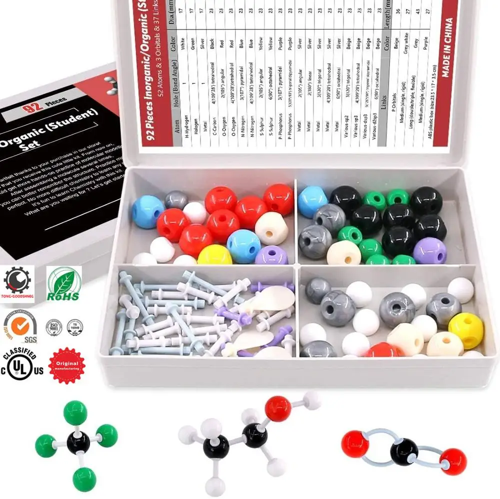 

Organic Chemistry Molecular Model Kit for Student Teacher College Student Molecular Model Pack 52 Atoms 3 Orbitals & 37 Links
