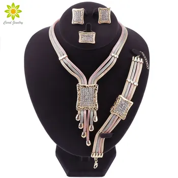 

Gold Color Dubai Jewelry Sets Nigerian Wedding African Beads Jewelry Set Necklace Bracelet Earrings Ring Jewelry Set