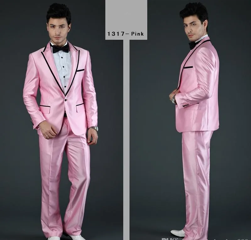 

JELTONEWIN Terno Masuclino Pink Satin Wedding Suits For Men Groom Men's Prom Suit 2 piece Male Dress Suit Gentleman Party Tuxedo