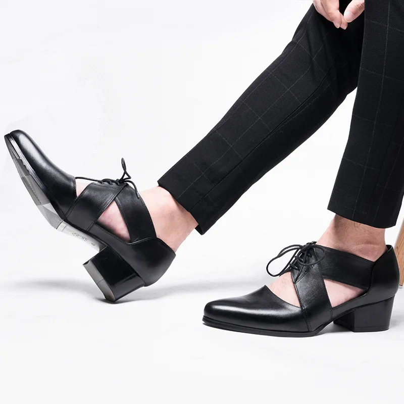 ^Cheap Hoge Hak Echt Leer Sandalen Mannen Zomer Puntschoen Hollow Out Sandalen Casual Dress Schoenen Zwart Lace Up Schoenen 2019 nieuwe ^Cheap Hoge Hak Echt Leer Sandalen Mannen Zomer Puntschoen Hollow Out Sandalen Casual Dress Schoenen Zwart Lace Up Schoenen 2019 nieuwe