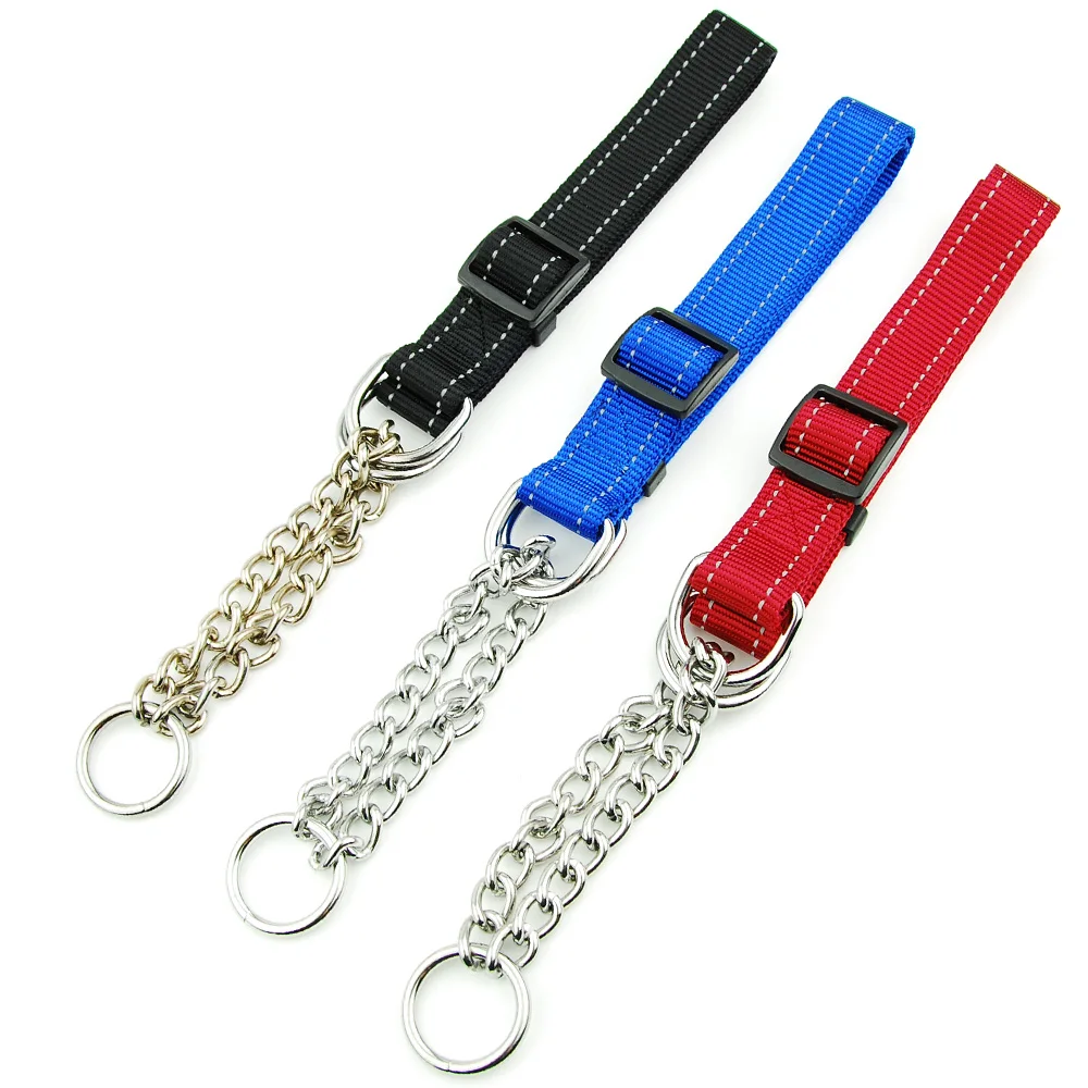 Martingal Dog Collar with Welded Link Chain Pet Nylon Slip Pinch Collar Dog Training Accessories Adjustable Collar for Large Dog