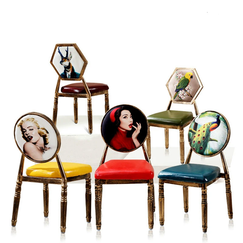

Iron European Dining Chair Concise Beautiful A Chair Backrest Armchair You Cafe Western Restaurant Continuous System Furniture
