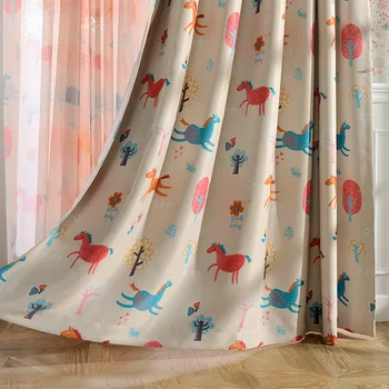 

Floating Curtains for Kids Children Bedroom Custom Cartoon High Shading Finished Windows Curtains for Living Room