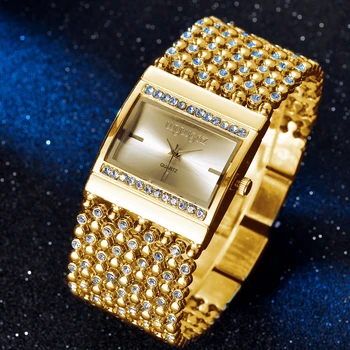 

Hot Sale Women Square Bracelet Diamond Watches Luxury Gold Stainless Steel Waterproof Quartz Wristwatches Relogio Feminino