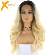 Светлые волосы 613 синтетический Синтетические волосы на кружеве парик с детскими волосами X-TRESS длинные волнистые 13x4 дюйма Синтетические волосы на кружеве al парик человеческих волос/прямой средняя часть для черный Для женщин