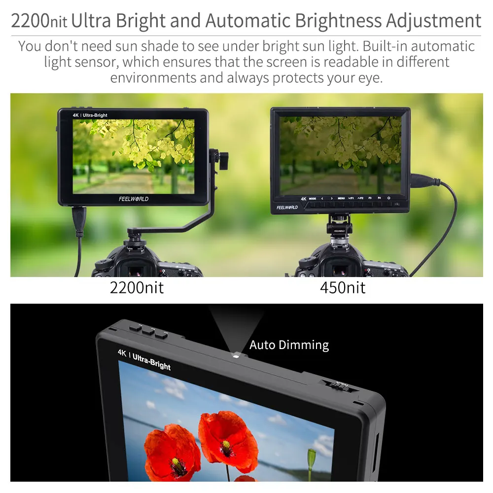 FEELWORLD LUT7 ī޶ ʵ ,  ͽ ׷ , 2200nits ġ ũ, 3D LUT 4K HDMI , 7 ġ