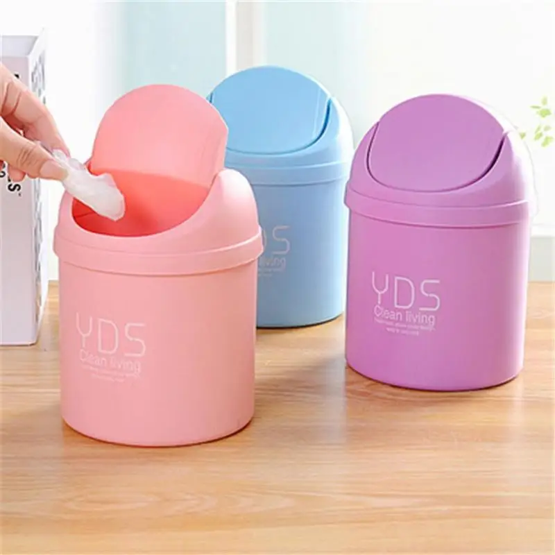 

Mini Waste Bin Desktop Home Garbage Basket Table Trash Can Swing with Lid Cute Home Office Table Trash Can Mini Small Waste Bin
