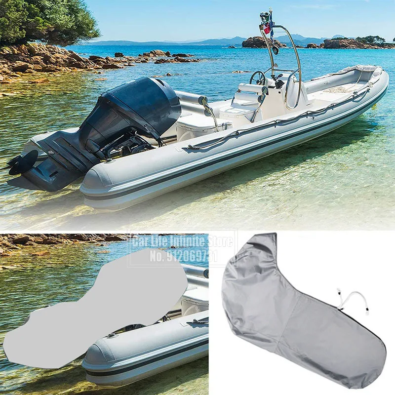 Boat Cover Outboard Motor Cover 420D 6-225HP Boat Full Outboard Engine Protection Waterproof Sunshade Dust-proof for 6-225HP Motor Grey