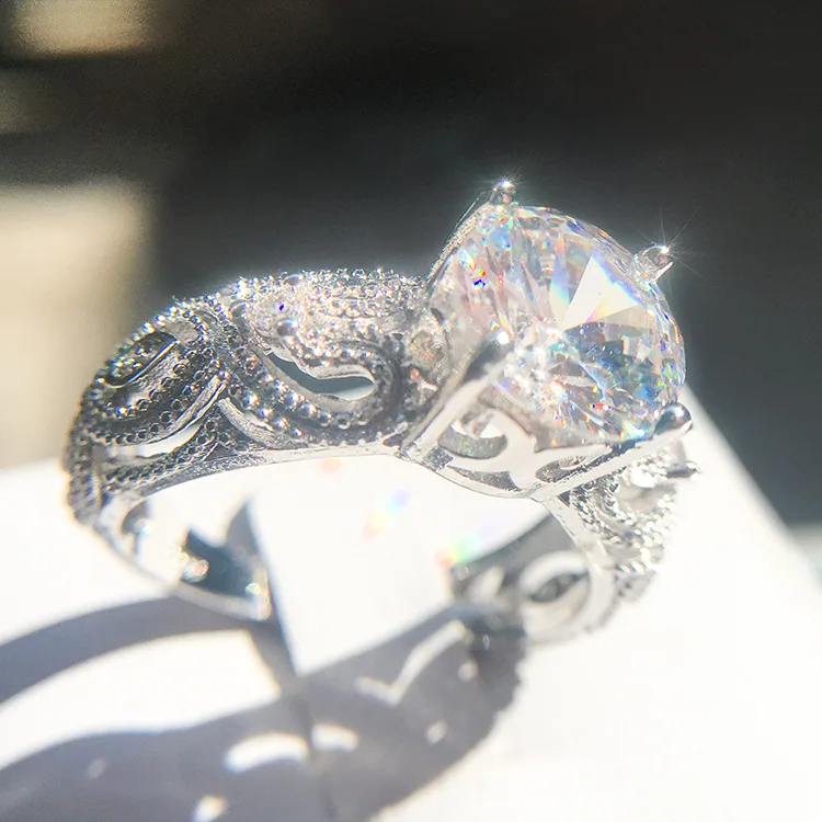 2021 Fashion Luxury Female Crystal White Zircon Silver Color Ring Wedding Bridal Sets Promise S925 Engagement Rings for Women