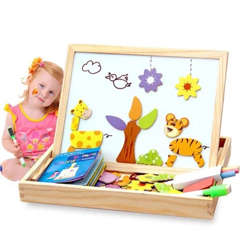 

Wooden Insect and Animal Magnetic Board Animal Puzzle Toy Box with Blackboard & Whiteboard for Children To Draw