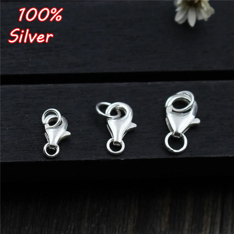 

2pcs Real 925 Sterling Silver Lobster Clasp Spring Buckle Silver Jewelry Connector Components DIY Making For Bracelet Necklace