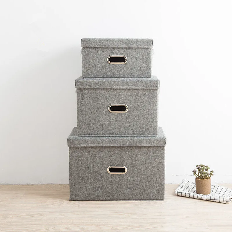 

3 Size Cotton Linen Storage Box With Cap Clothes Socks Toy Snacks Sundries Organizer Set Fabric Boxes Cosmetics Household