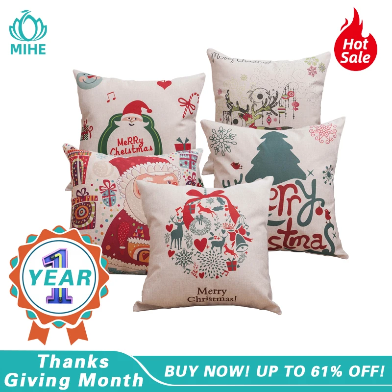 

MIHE New Year Cushion Cover Throw Pillows Case Soft Bed Car Seat Covers 45x45cm Pillowcase Christmas Decorations For Sofa BZT06
