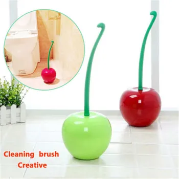 

1pc Green/Red Cherry Shape Bathroom Brush Toilet Brushes with Holder Set Bathroom Cleaning Kit