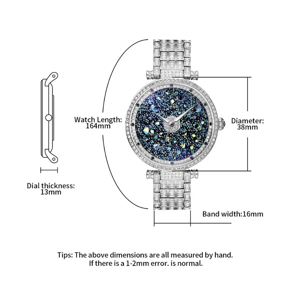 PB часы женские наручные платье звездное небо горный хрусталь серебряные подарок