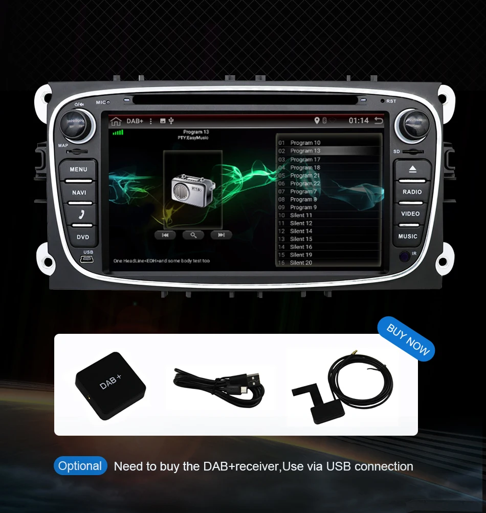 Eunavi 2 din Android 9,0 Восьмиядерный автомобильный dvd-плеер gps Navi для Ford Focus Galaxy с аудио Радио Стерео Wi-Fi головное устройство 1024*600