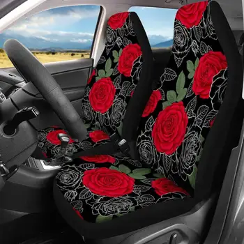

INSTANTARTS Rose Flower Printed Heavy-Duty Set of 2 Automobile Seats Protector Comfortable Universal Car Front Seat Covers Lady