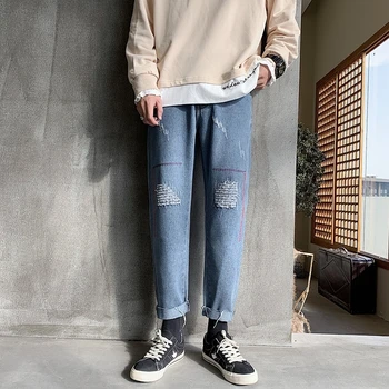 

2020 Spring Dress Jeans Men Trend Loose Men Blue Ripped Jeans Erkek Kot Pantolon Slim Skinny Holes Distressed Stretch Denim Pant