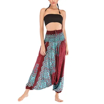 

zebery Women's Loose Baggy Pants Bohemian Pilates Trousers Printing Loose High Waist Nine Flat Women's Casual Harem Pants