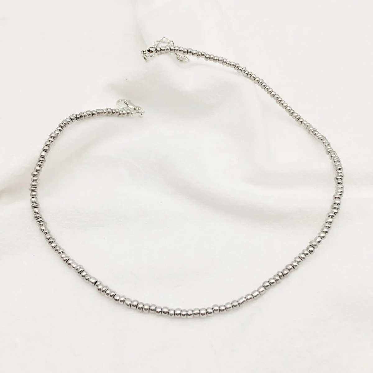Beads Choker Necklace Silver Color Female Bohemia Delicate Short Clavicle for Women Girls