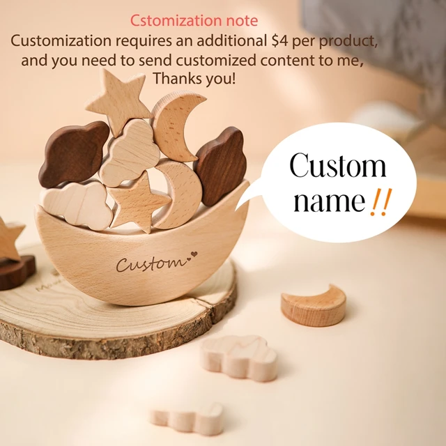 Montessori Wooden Blocks Stars Moon Stacked Blocks Wooden Toys Children's Educational Toys Diy Baby Balance Training Constructor 2