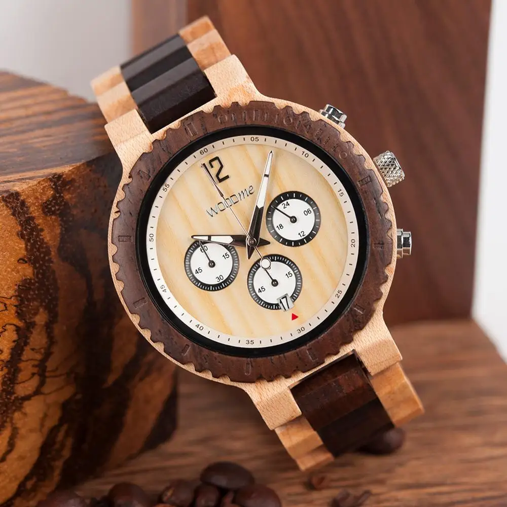 Reloj hombre часы мужские WOODME хронограф кварцевые наручные часы Роскошный Подарок Авто Дата Relogio Feminino с подарочной коробкой Рождество