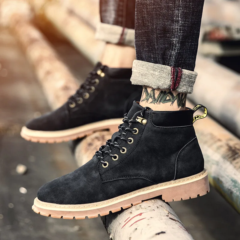 

Hight-top Martin Boots Men's Winter Trend Versatile British Style Workwear Shoe Mid-top Thick Warm Combat Boots Trendy Shoes Men