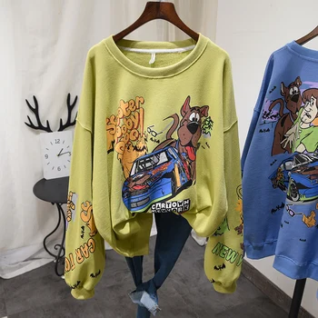 

Scribble Color Drawing Cartoon Dog Loose Large Size Women's Hoodie Korean BF Spring and Autumn Hoodie Students Sweatshirt Tops