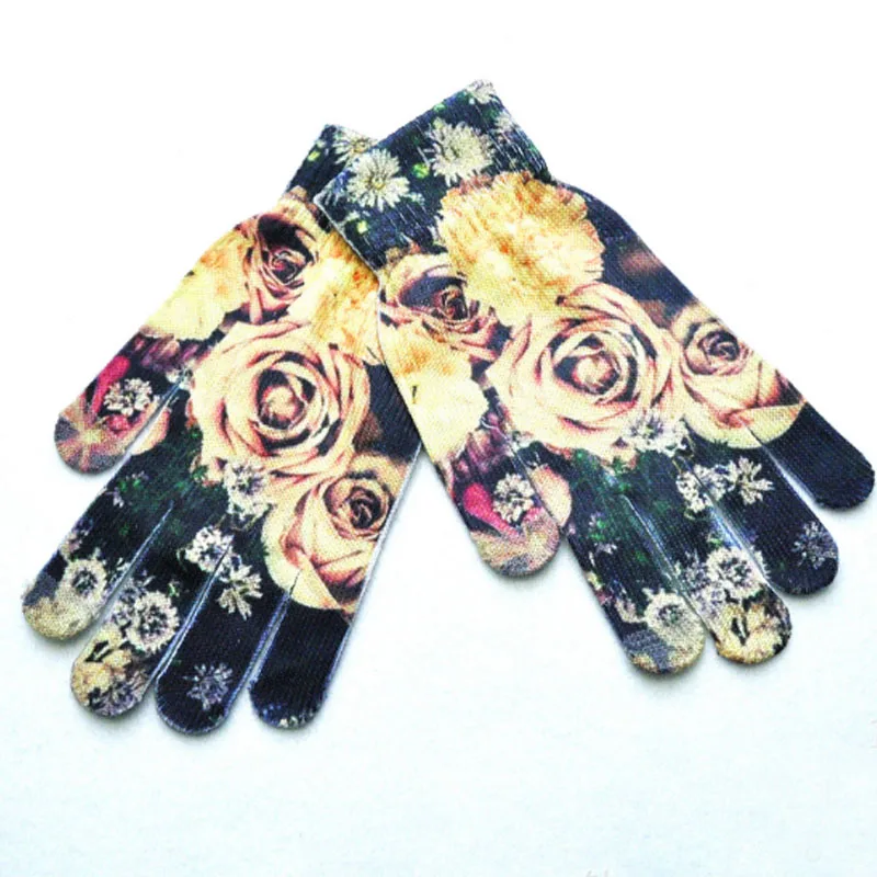 Новинка 1 пара унисекс повседневные теплые 3D принты вязаные сенсорные перчатки мужские Сенсорный экран для женщин перчатки зимние цифровые картины Смешные перчатки - Цвет: Rose