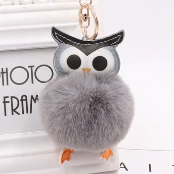 

Personalized Owl Hairball Fake Rabbit Hair Bulb Bag Ball Keychain Cartoon Cute Animal Car Decoration Car Key Chains