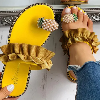 

Women Bohemian Casual Beach Sandals Hot Shoes Slipper Pineapple Pearl Flat Toe Ladies Shoes Platform Sandalias De Mujer 2020